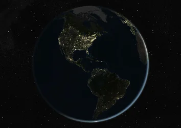 Globe centré sur les Amériques, image satellite en vraies couleurs
